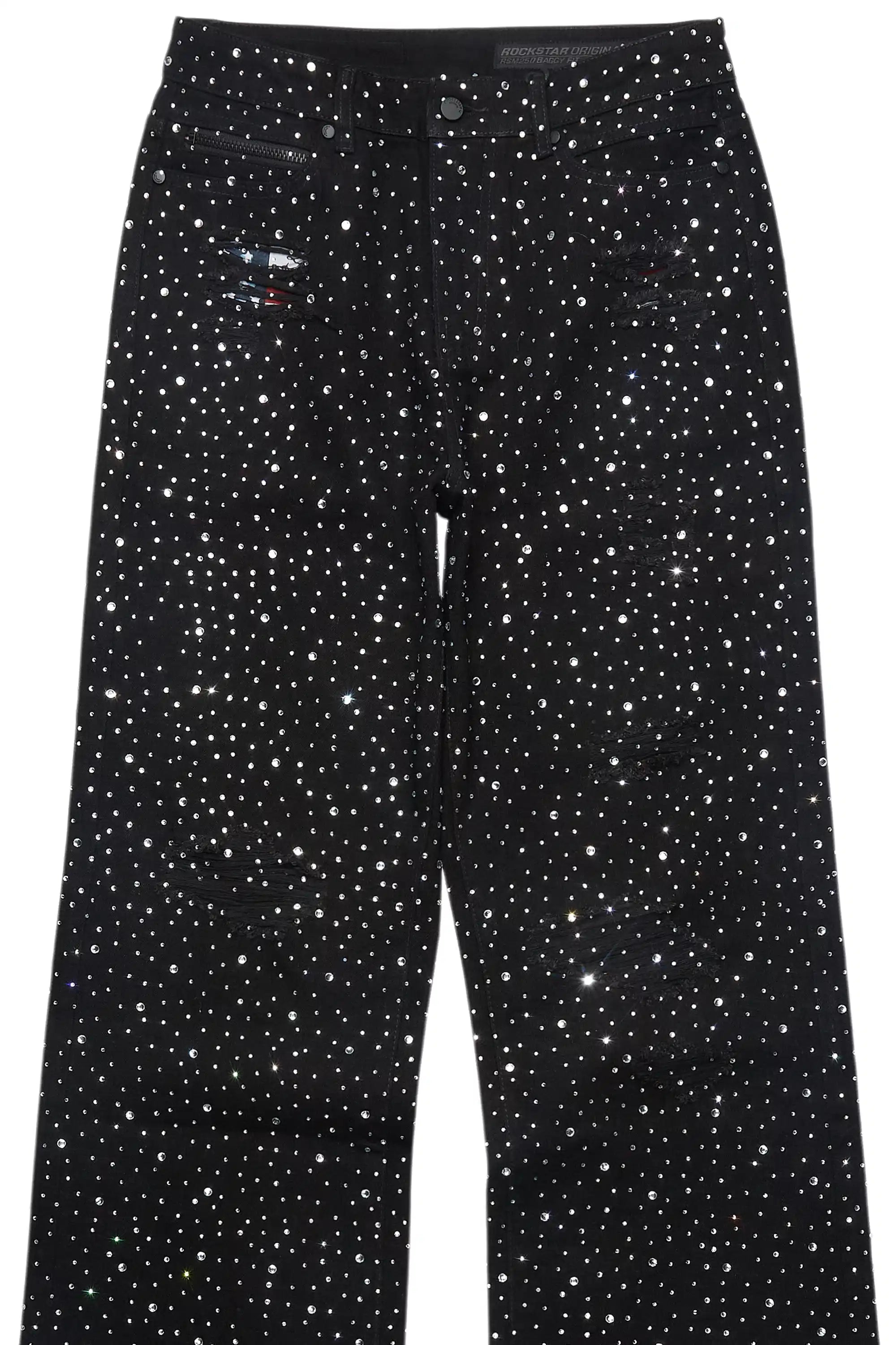 Discolite Rhinestone Jet Black Baggy Jean