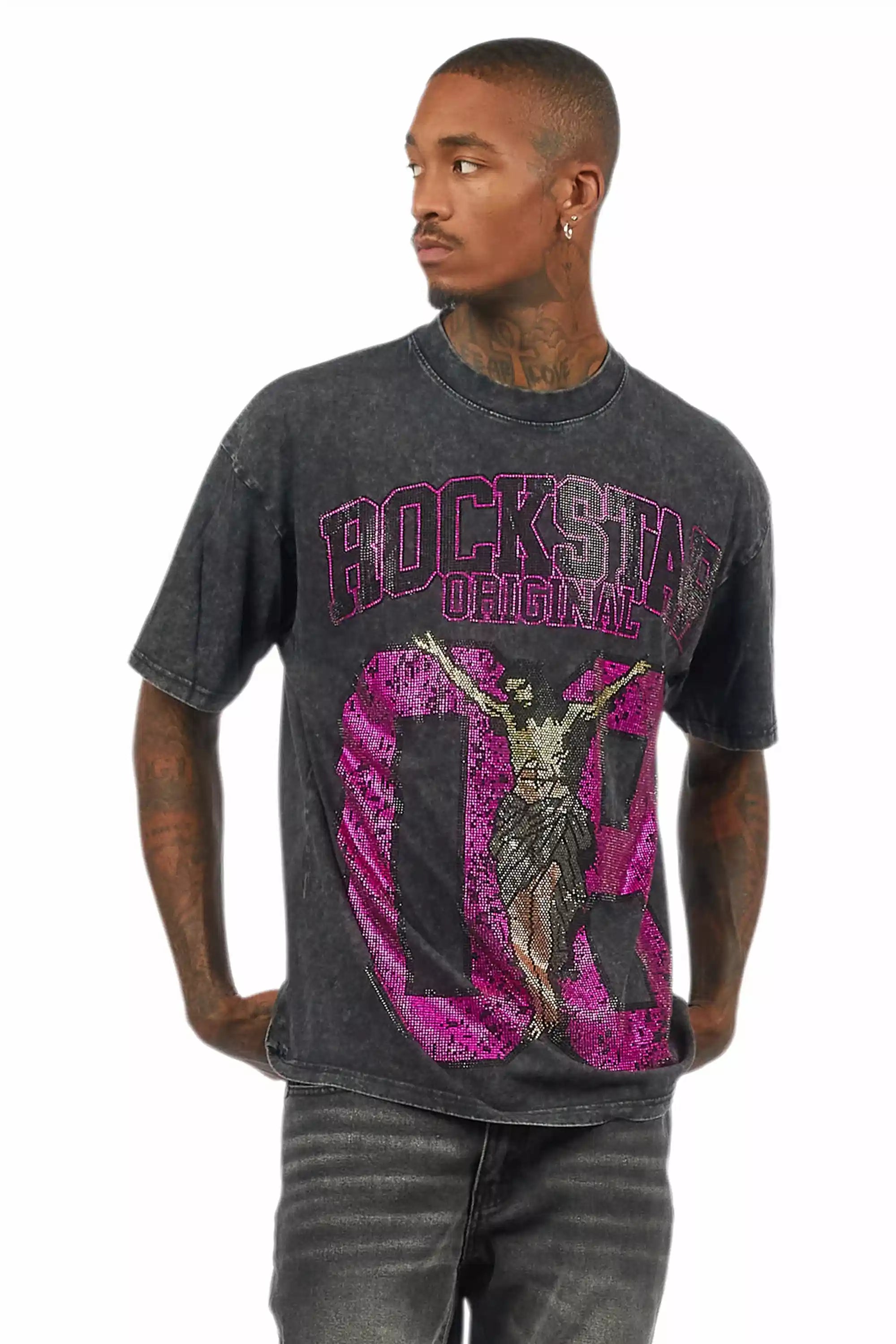 Field 2.0 Black/Pink Graphic Rhinestone T-Shirt