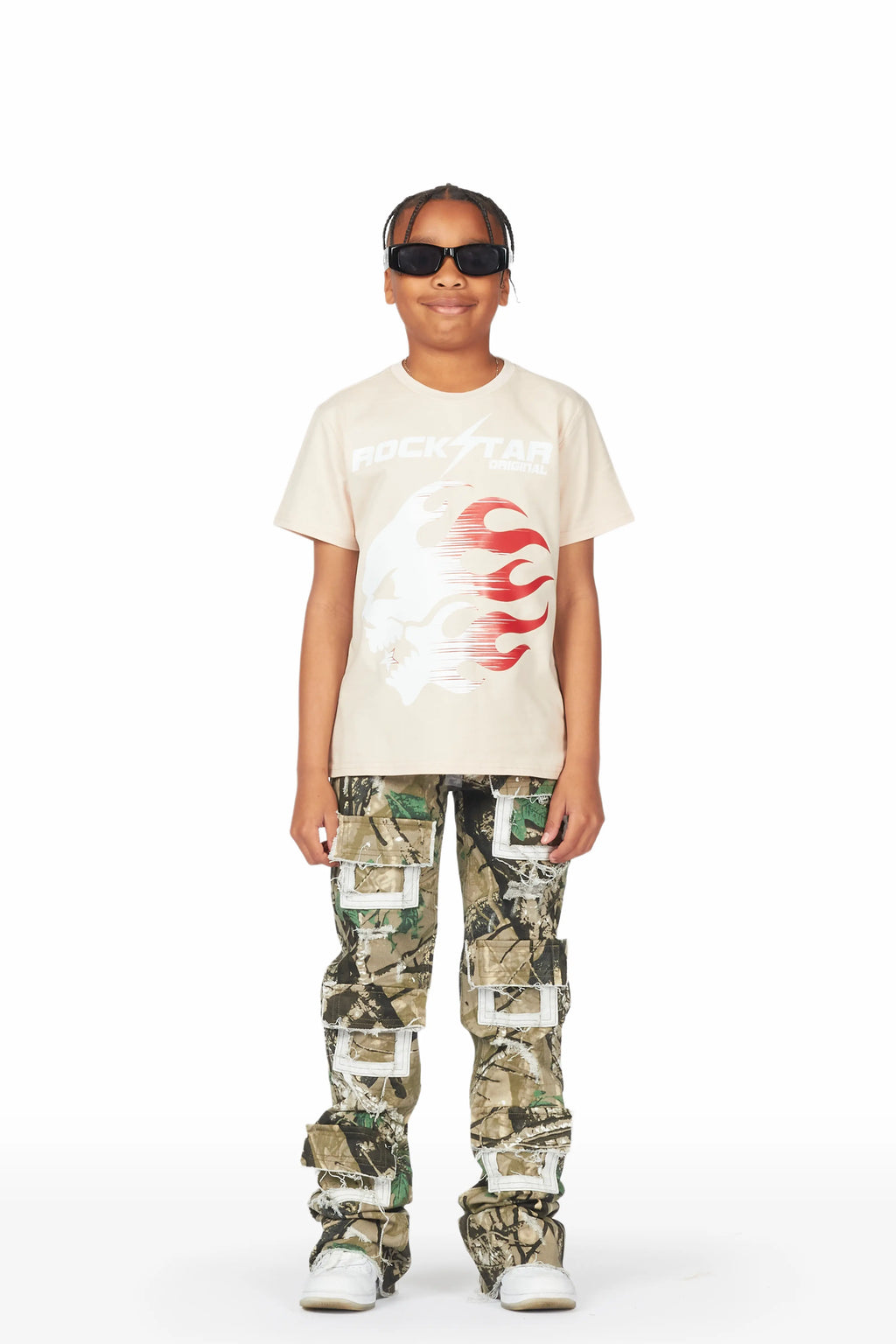 Boys Dane Beige T-Shirt/Super Stacked Flare Jean Set