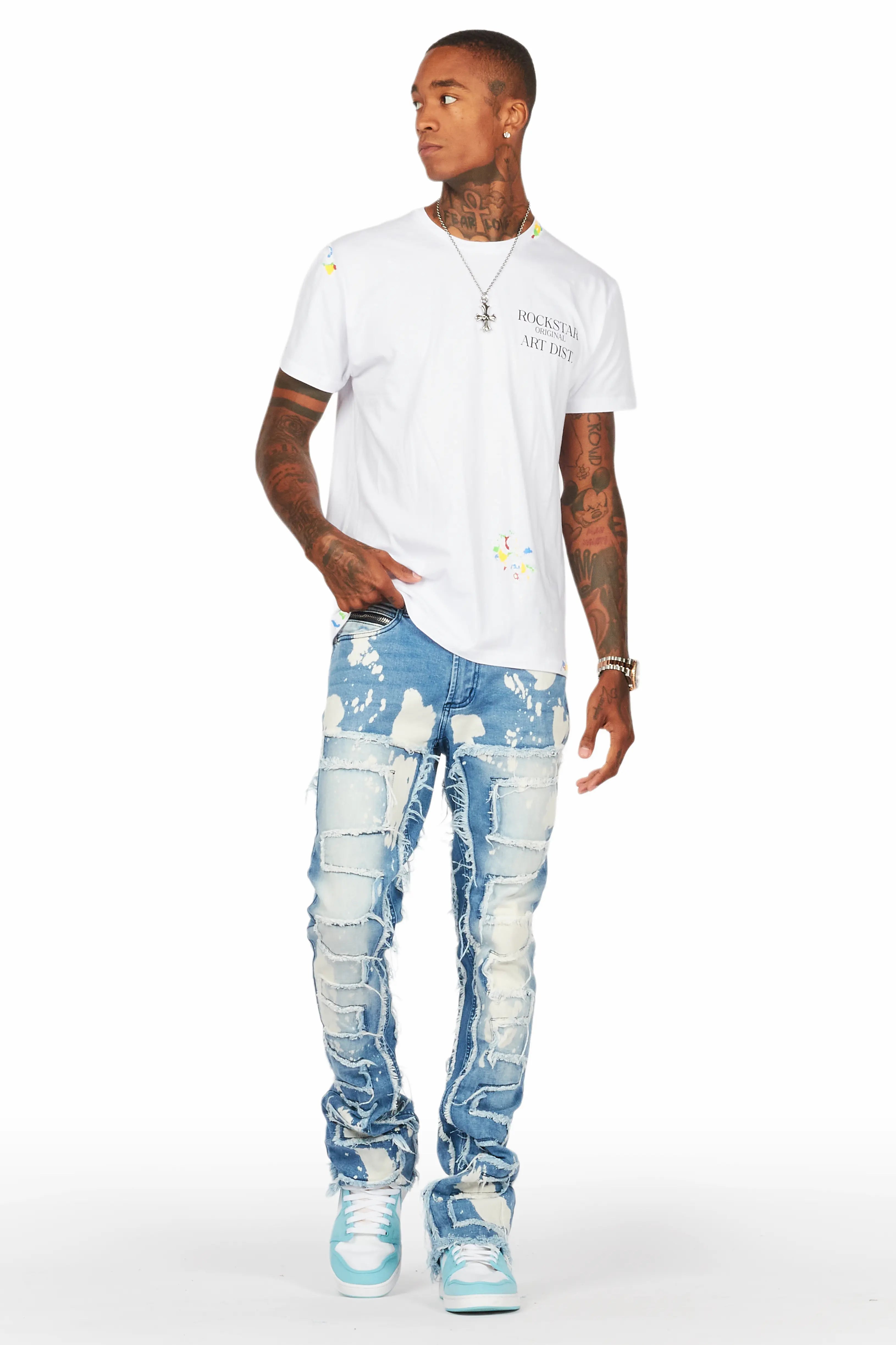 Laban Light Blue Bleach Stacked Flare Jean