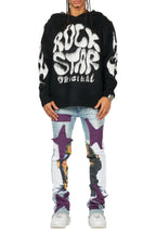 Savage Blue Patchwork Stacked Flare Jean