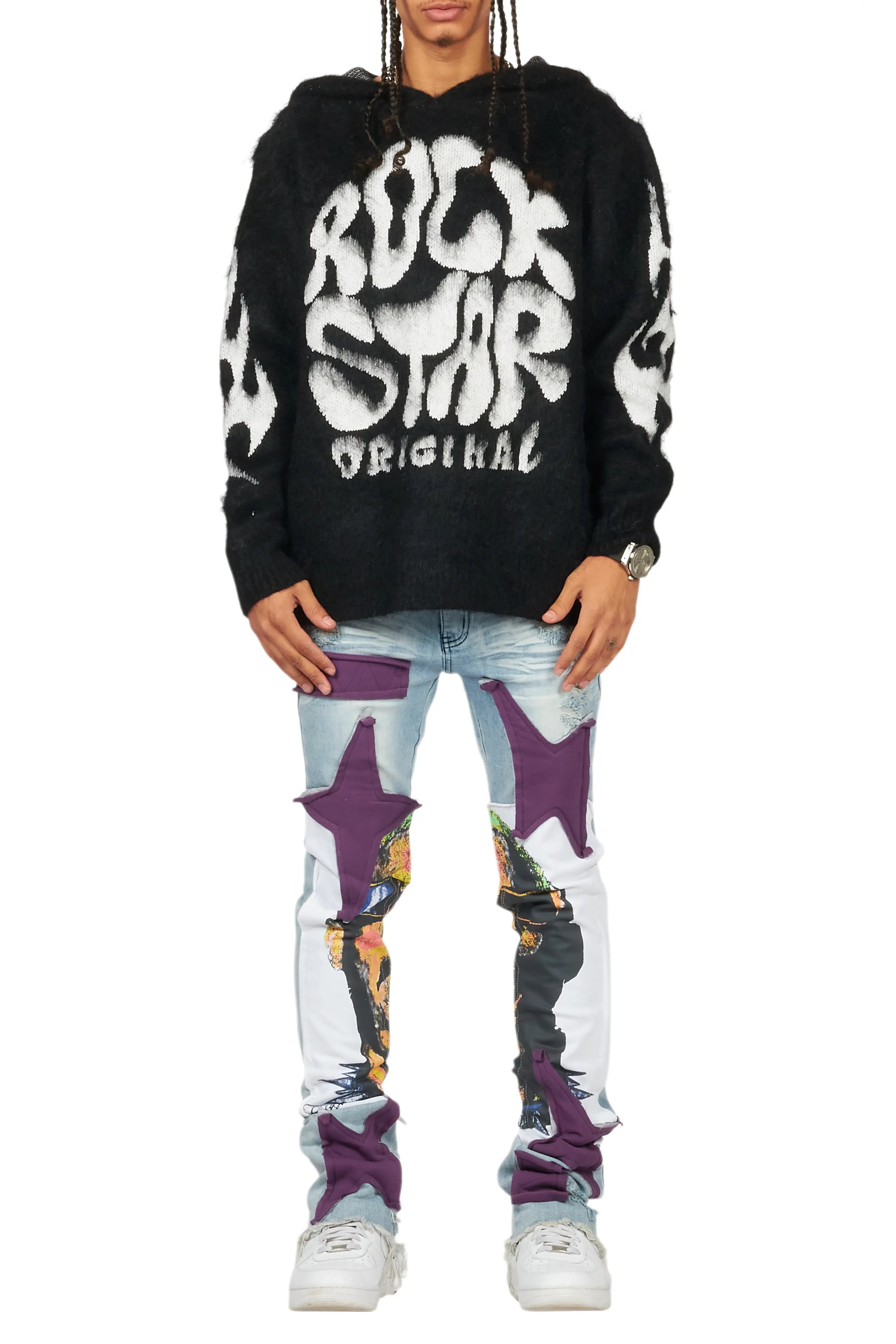 Savage Blue Patchwork Stacked Flare Jean