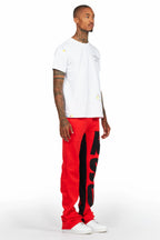 Uko Red Stacked Baggy Track Pant