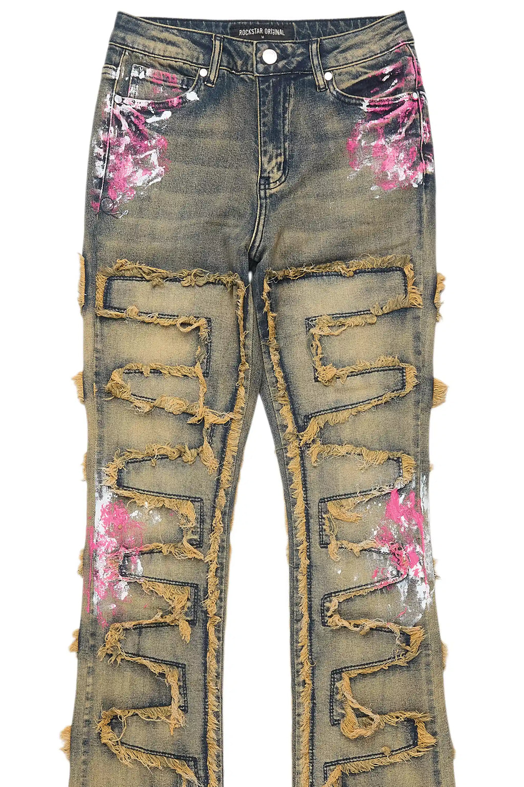 Zinata Tinted Dark Wash Painted Stacked Flare Jean
