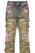 Zinata Tinted Dark Wash Painted Stacked Flare Jean