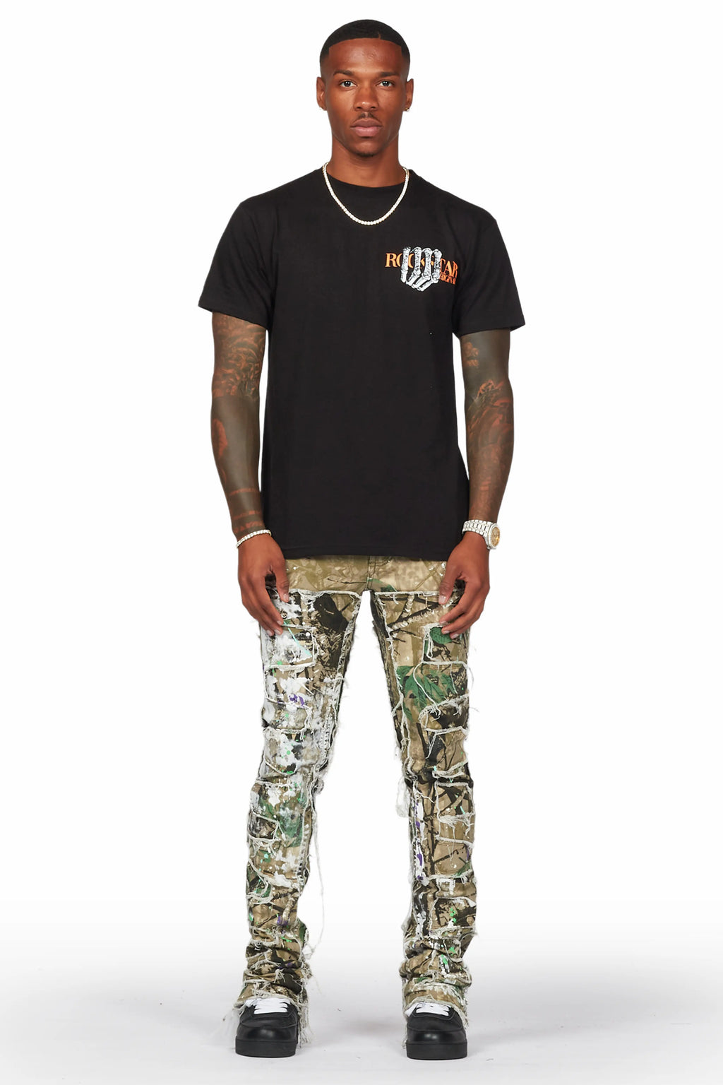 Ulysee Tree Camo Painter Stacked Flare Jean