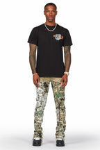 Ulysee Tree Camo Painter Stacked Flare Jean