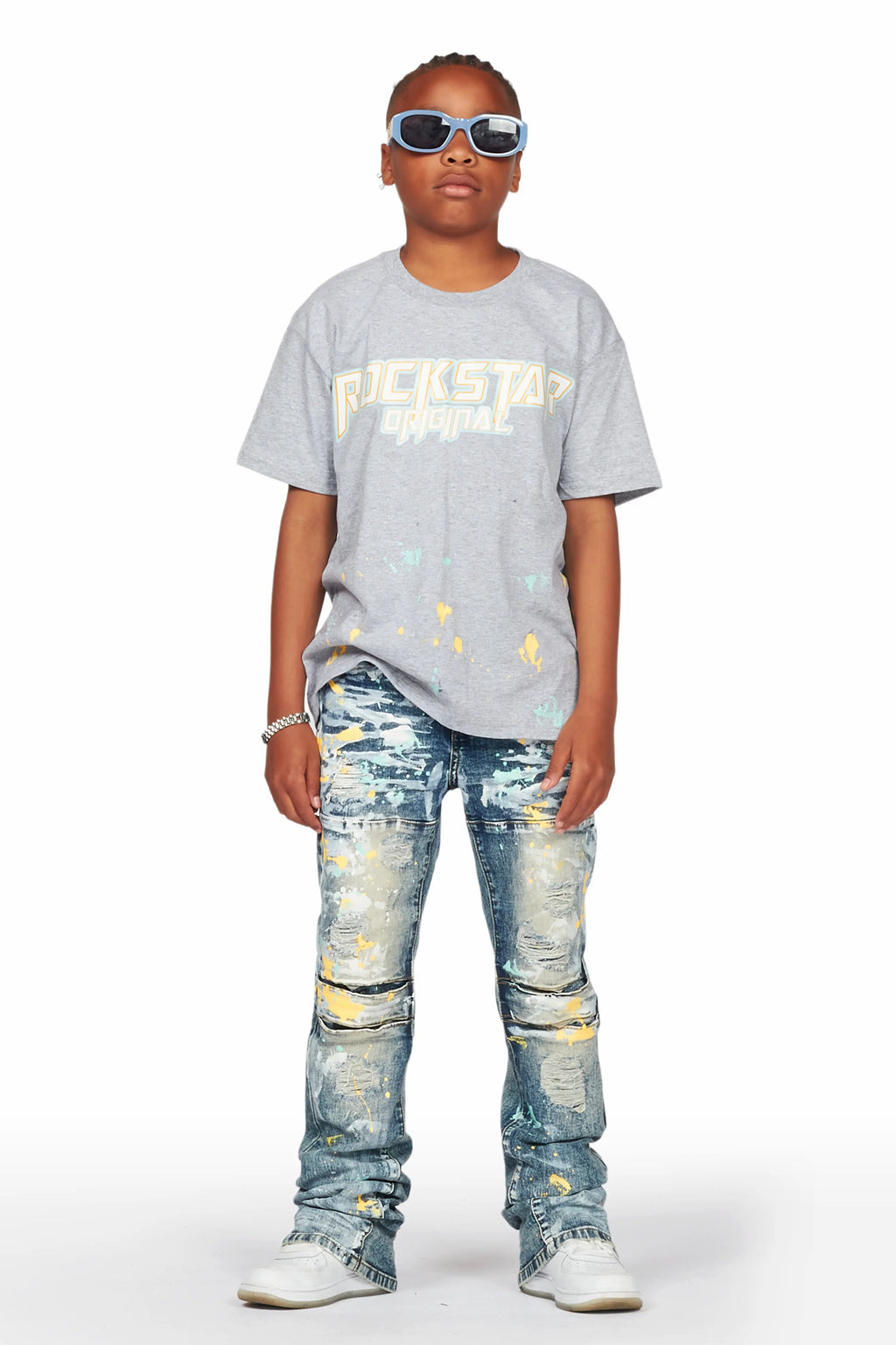 Boys Nadir Grey T-Shirt/Stacked Flare Jean Set