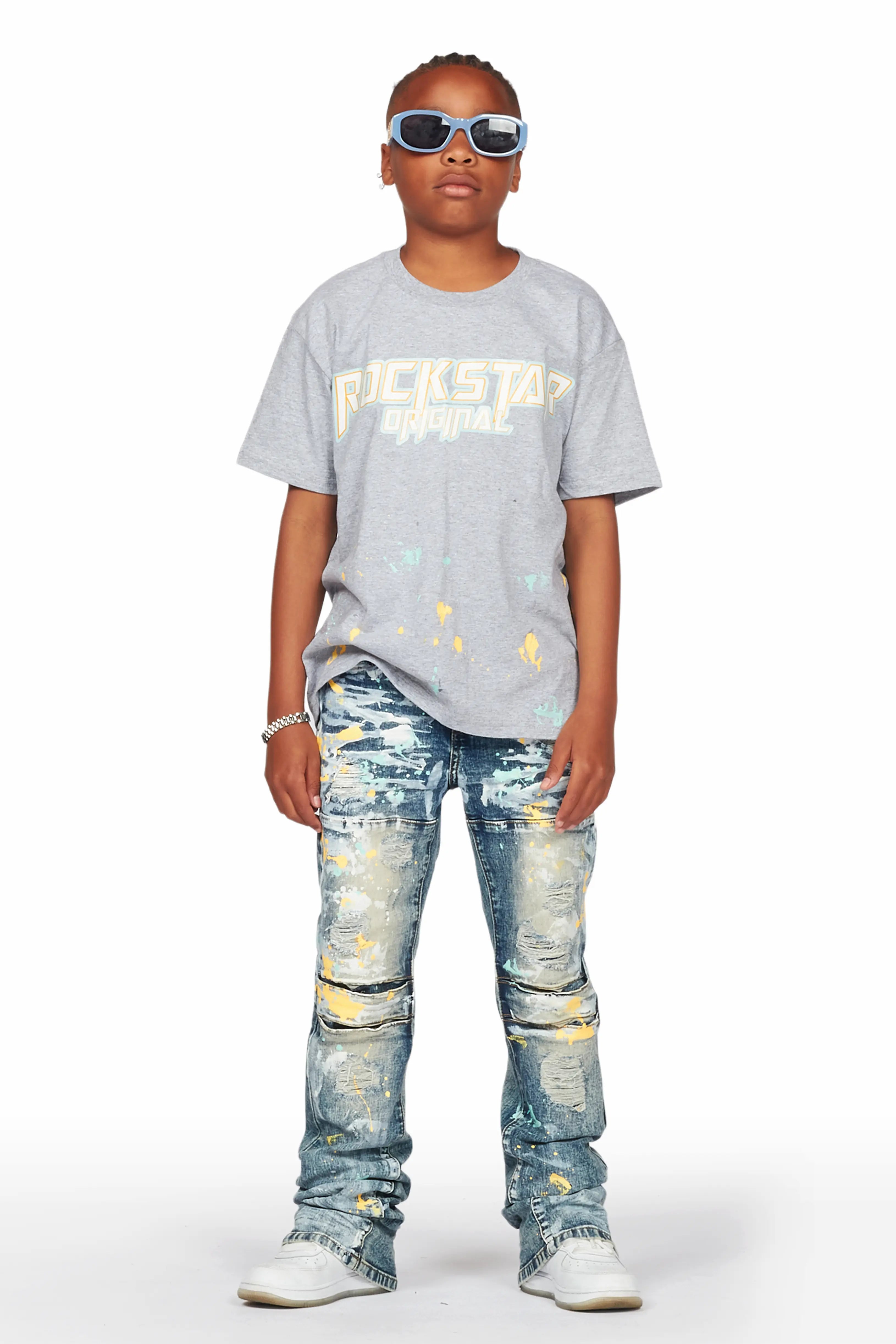 Boys Nadir Grey T-Shirt/Stacked Flare Jean Set