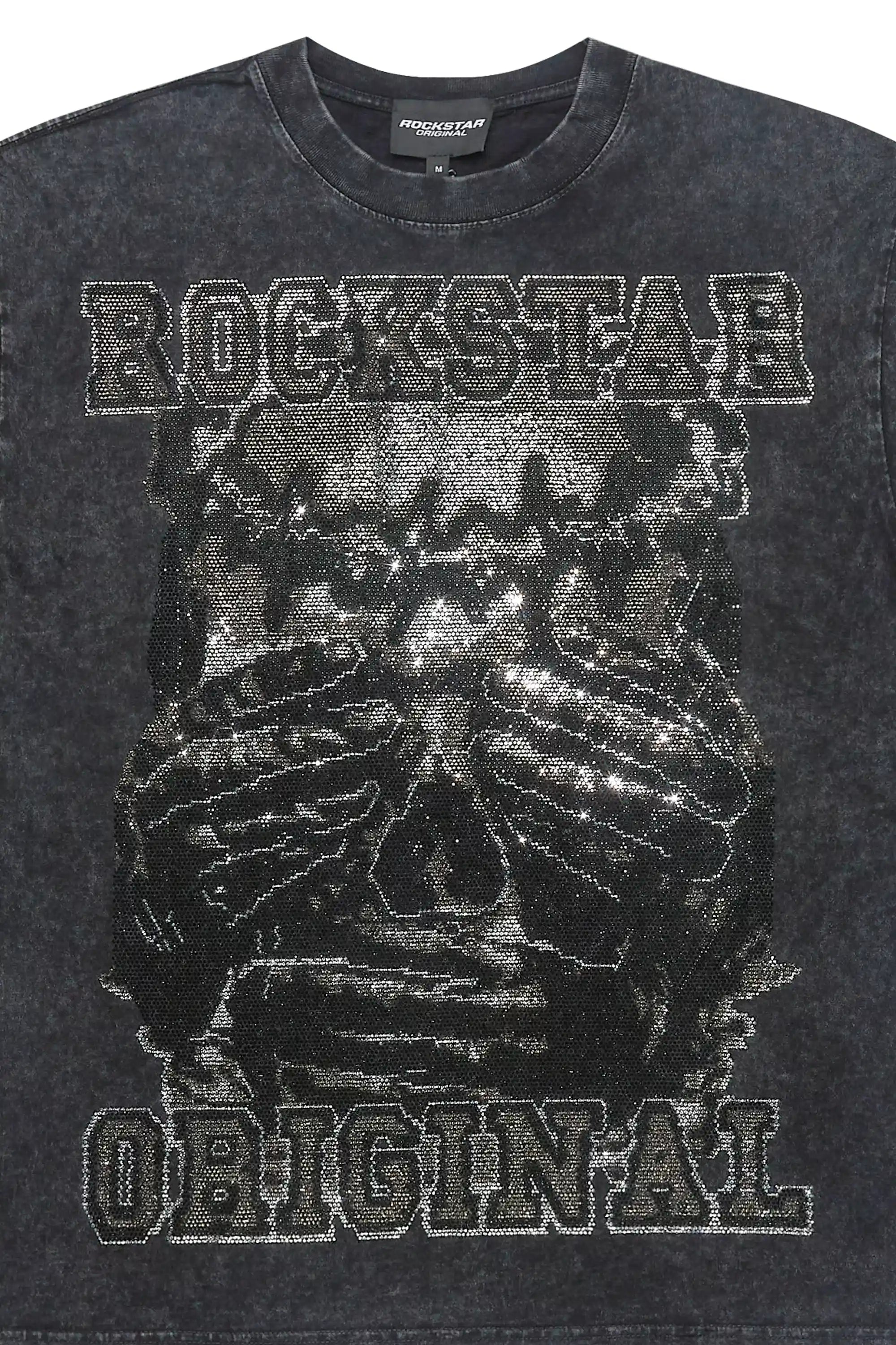 Move In Silence Black/Grey Graphic Rhinestone T-Shirt