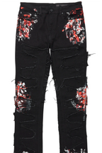 Kodak Black/Red Painter Stacked Flare Fringe Jean