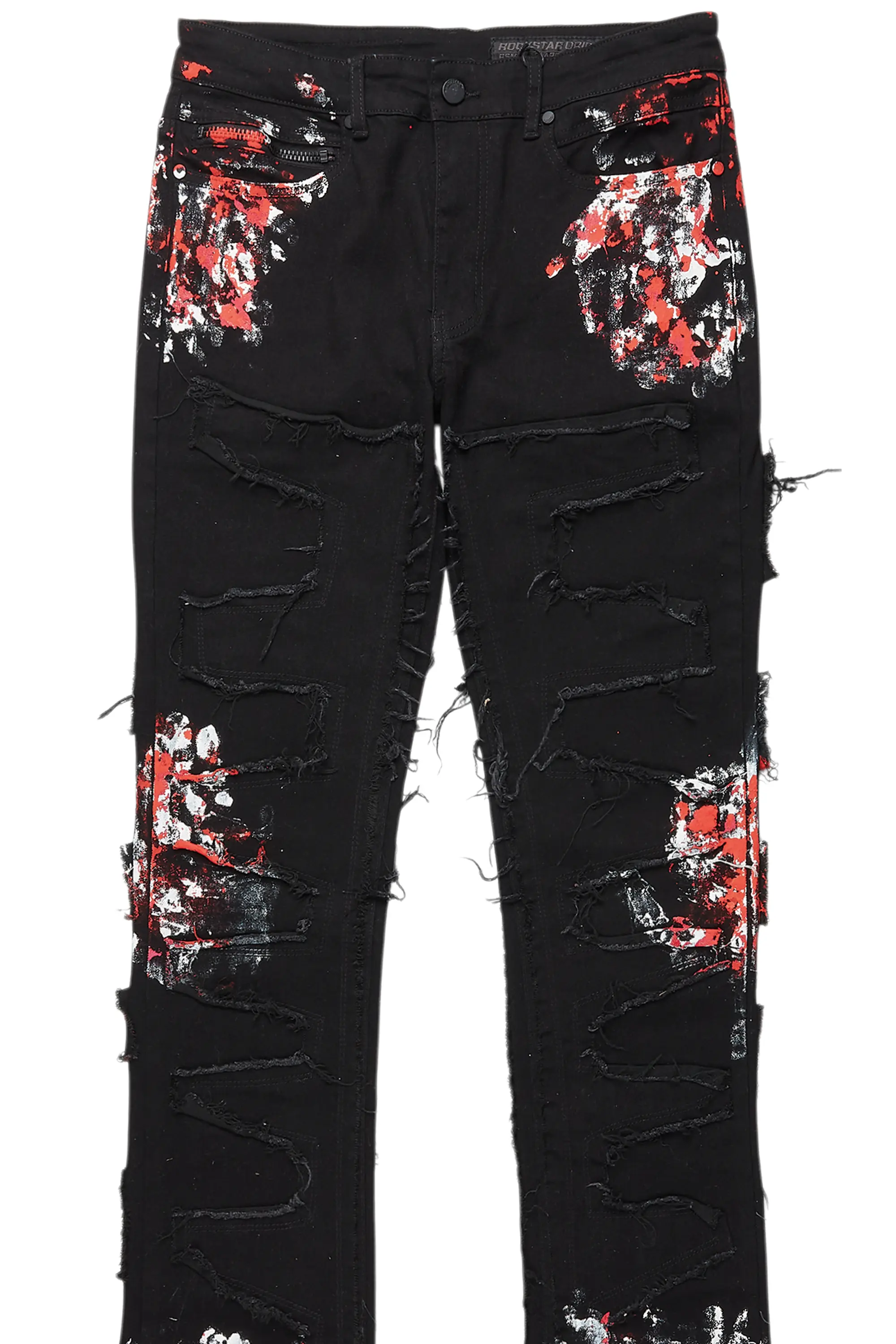 Kodak Black/Red Painter Stacked Flare Fringe Jean