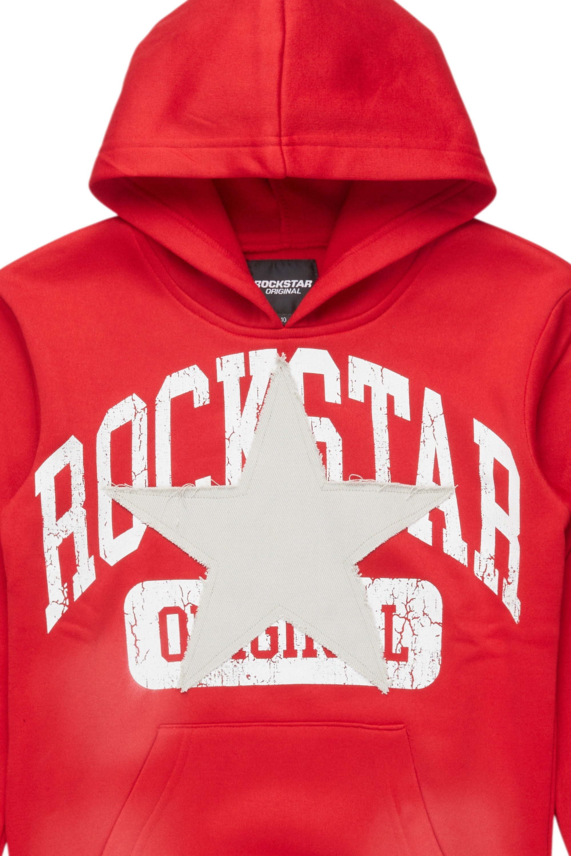 Boys Mallor Red/ Heather Grey Graphic Hoodie with Patch