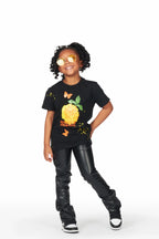 Girls Rikka Black PU Super Stacked Flarer Jean