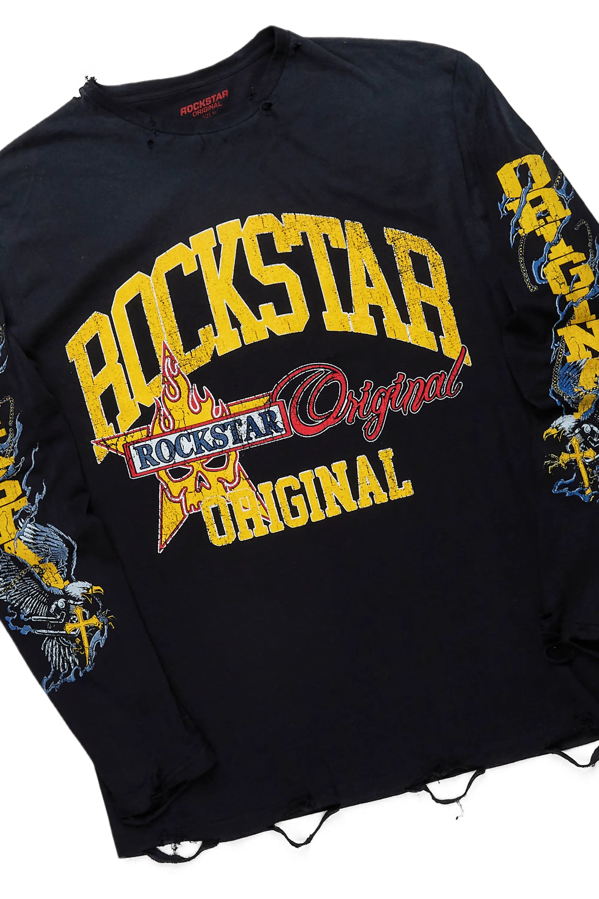 Eppy Black/Blue Long Sleeve T-Shirt/Stacked Flare Cargo Jean Bundle