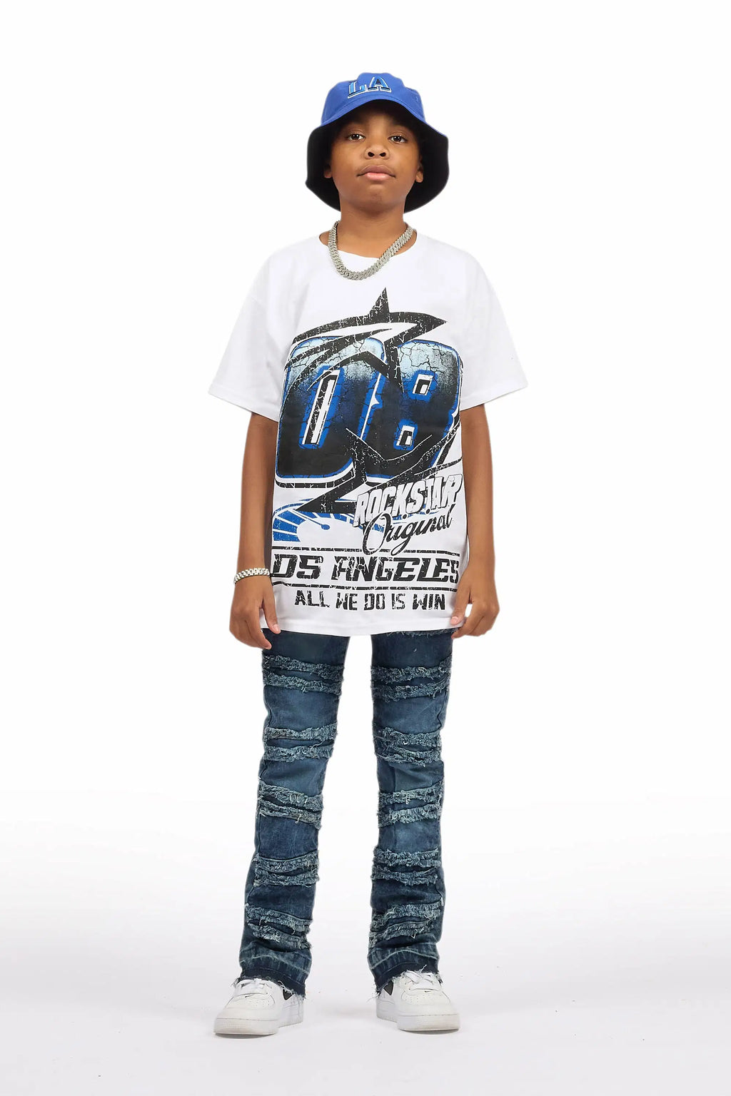 Boys Eli Blue Wash Flare Frayed Jean