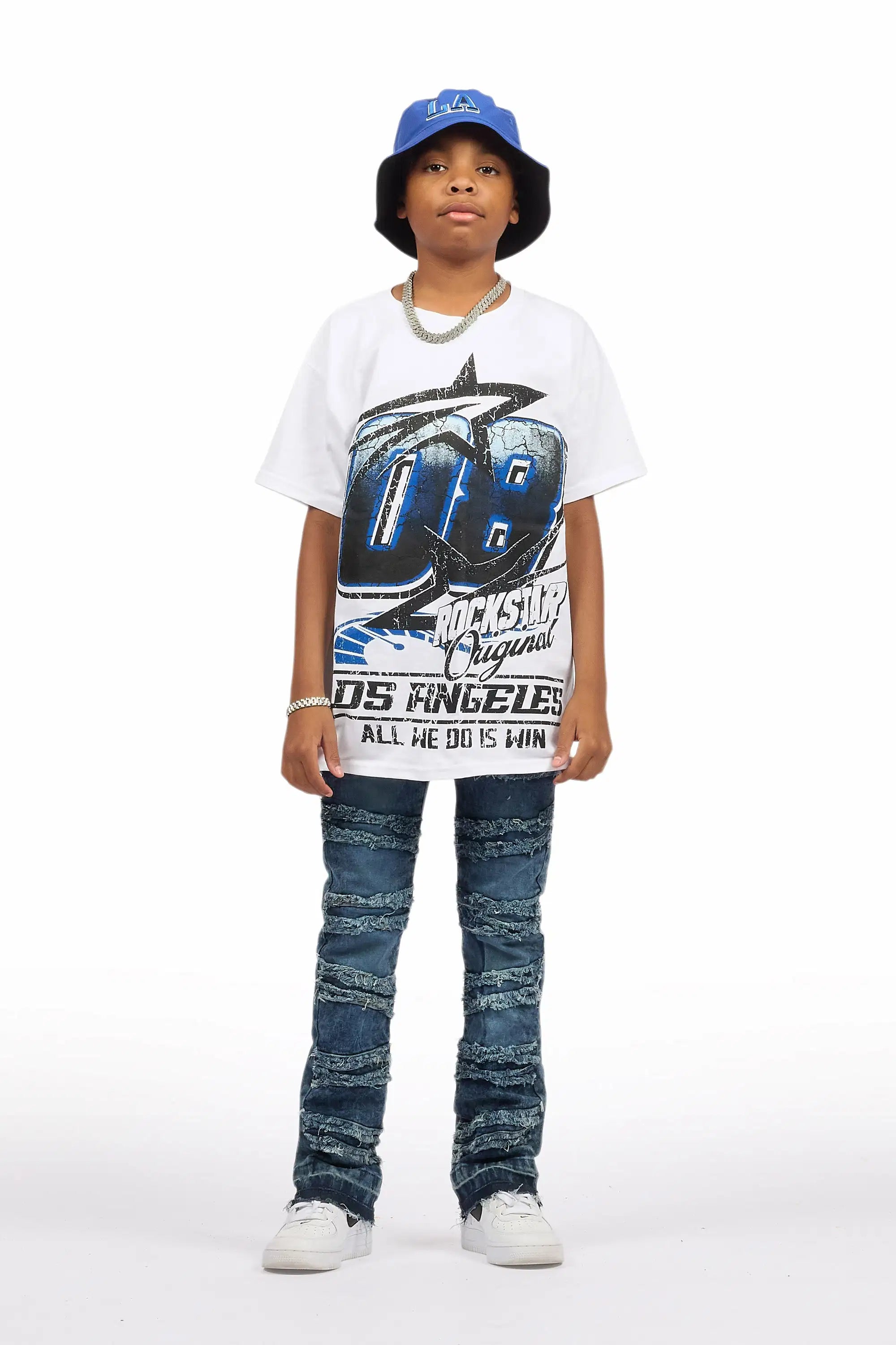 Boys Eli Blue Wash Flare Frayed Jean
