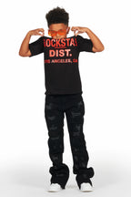 Boys Lake Black/Red T-Shirt/Stacked Flare Jean Set