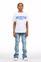 Boys Rugged Blue Stacked Flare Jean