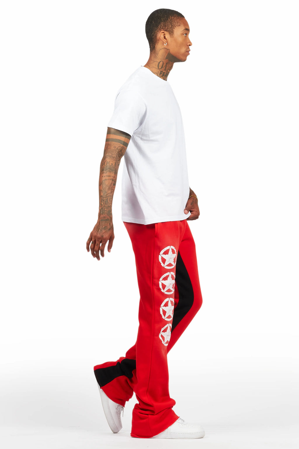 Wizzurd White/Red T-Shirt/Stacked Baggy Track Pant Set