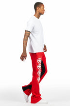 Wizzurd White/Red T-Shirt/Stacked Baggy Track Pant Set
