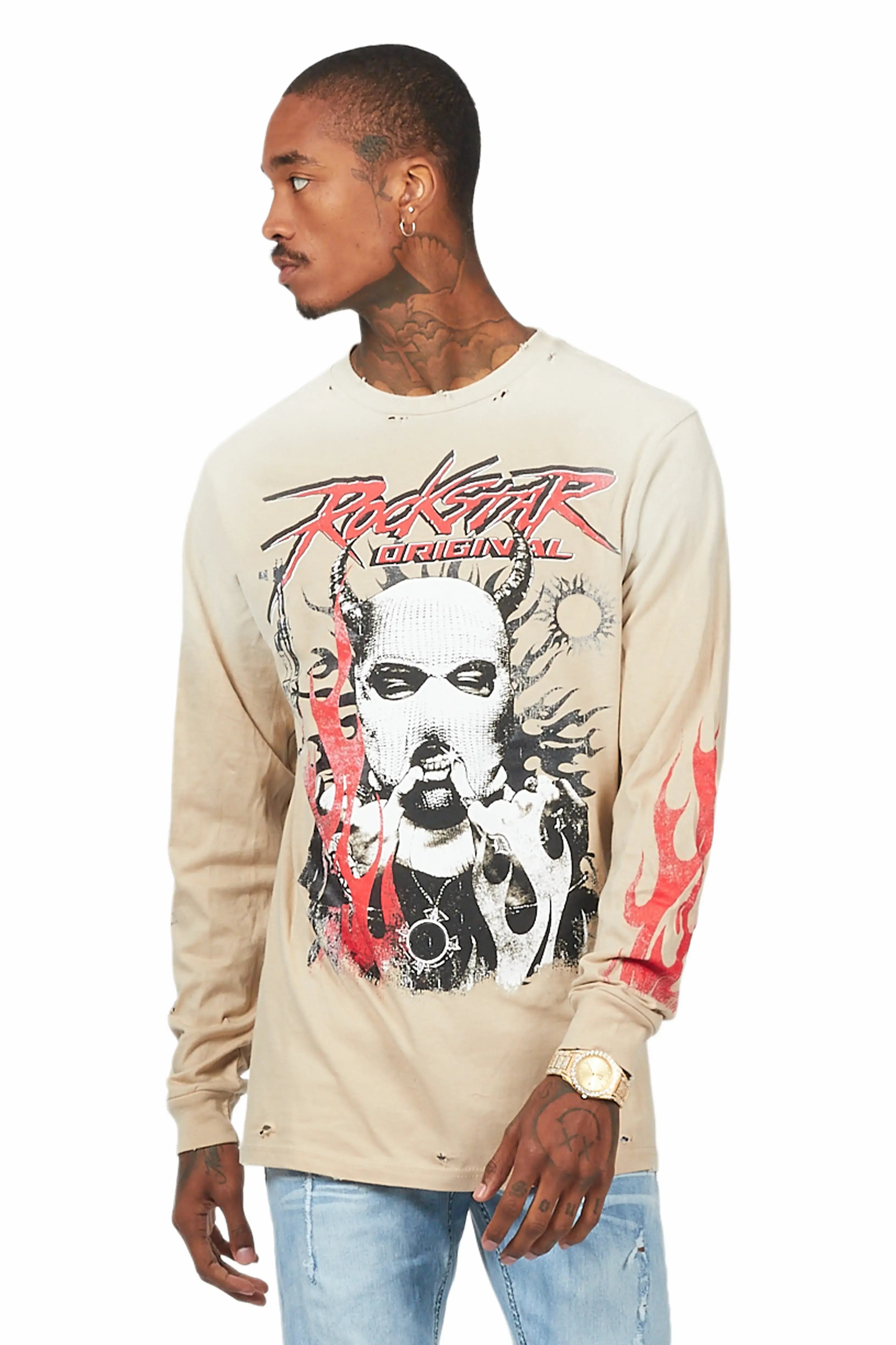 Mercy Beige Long Sleeve Graphic T-Shirt