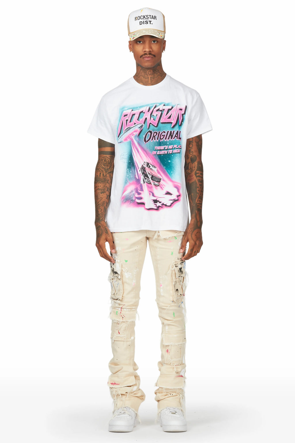 Micael Beige Painter Super Stacked Flare Jean