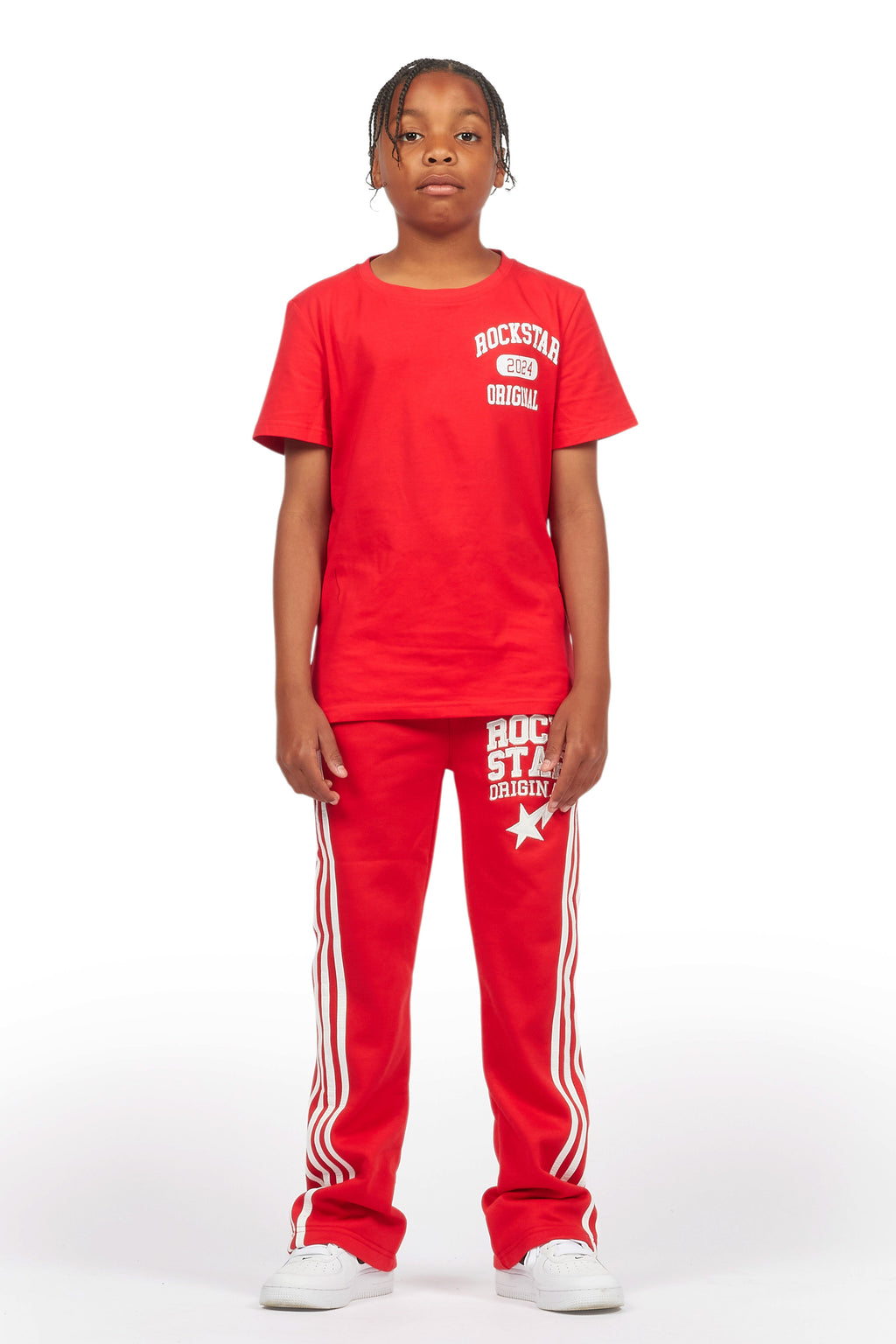 Boys Gerrit Red Stacked Baggy Track Pant