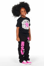 Girls Mia Black T-Shirt Super Stacked Set