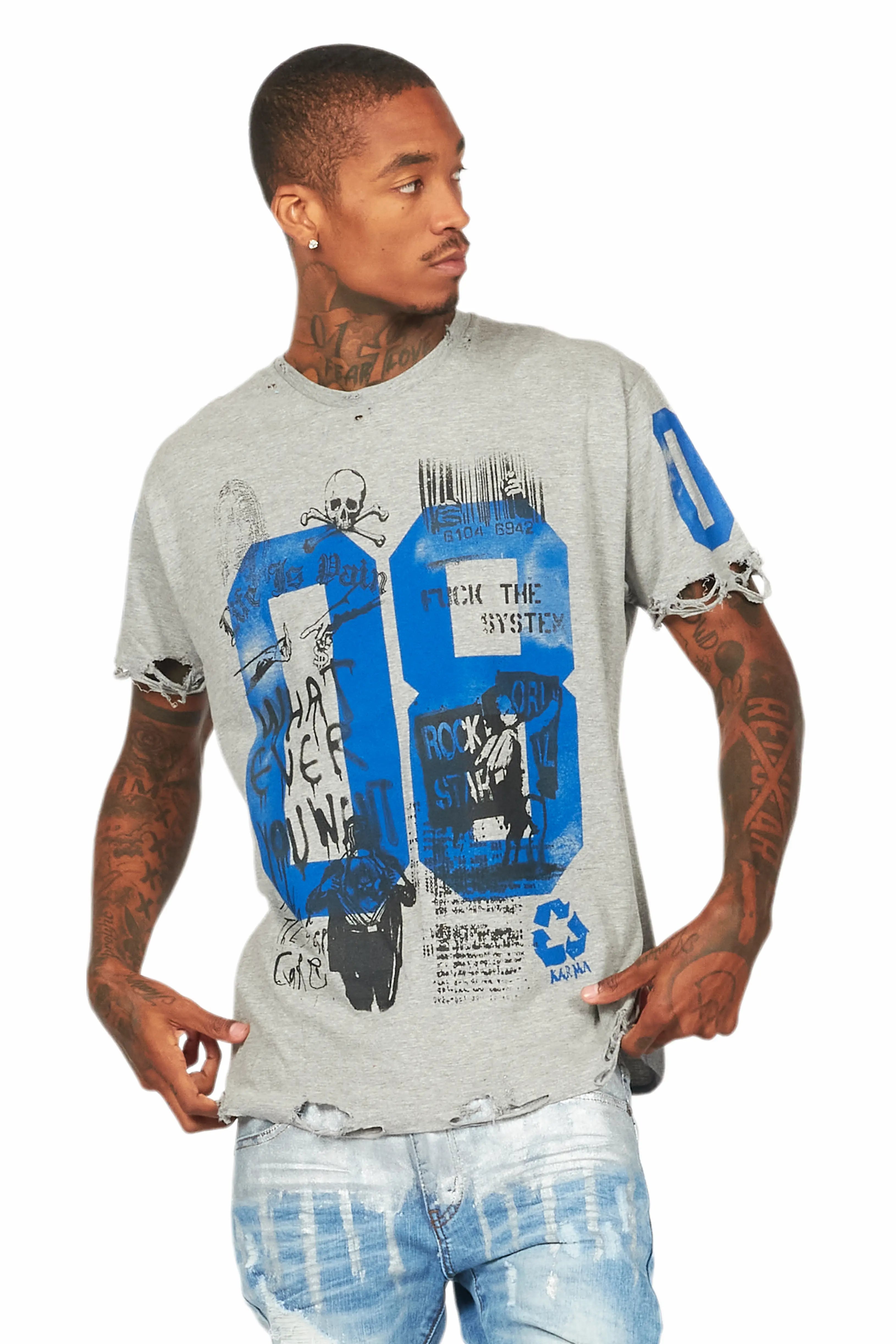 Grill Heather Grey Graphic Oversized T-Shirt