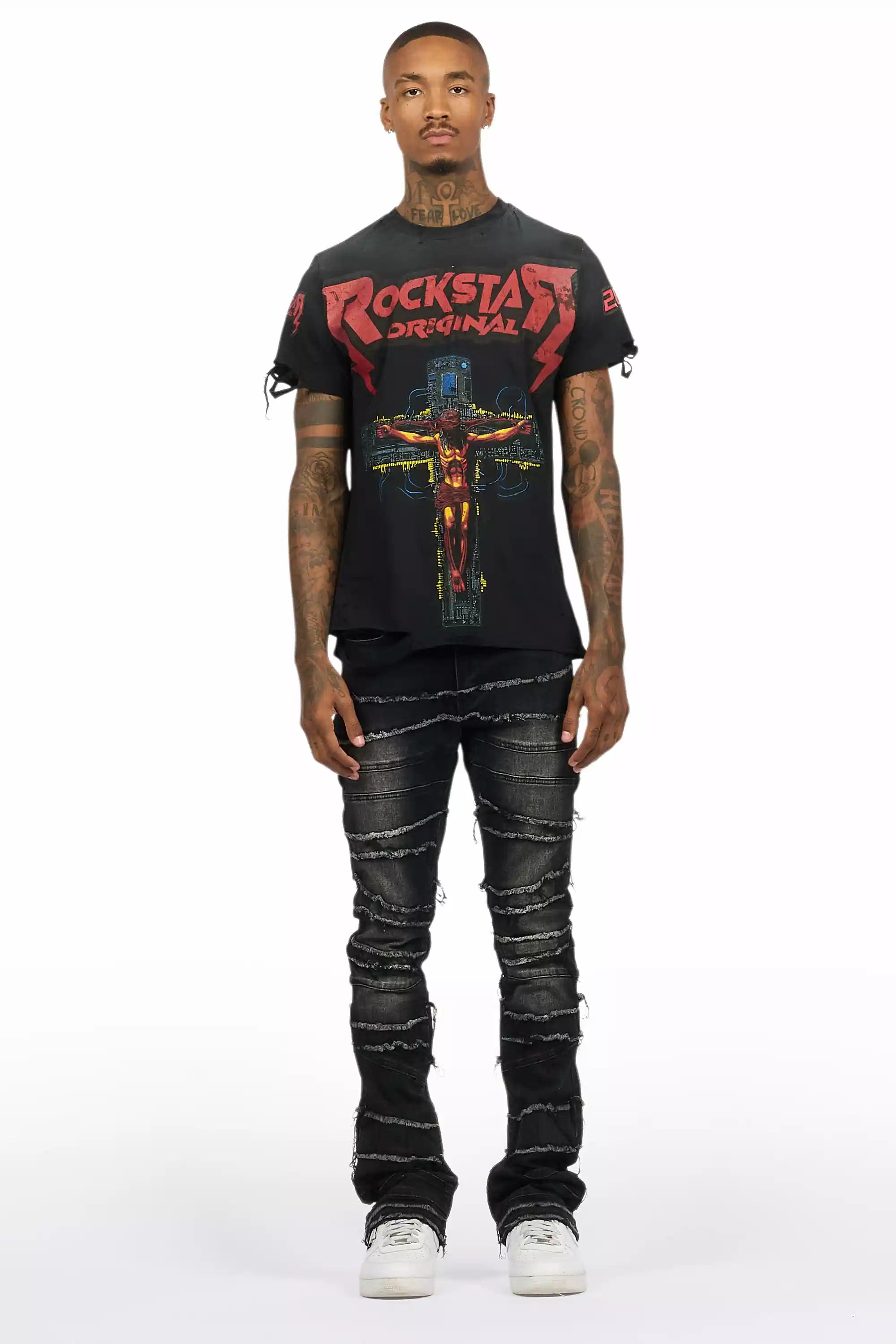 Franko Dark Grey Stacked Flare Jean