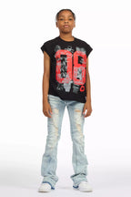 Boys Zahir Blue Slim Stacked Flare Jean