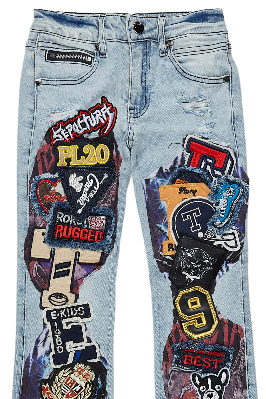 Girls Esma Blue Stacked Flare Jean