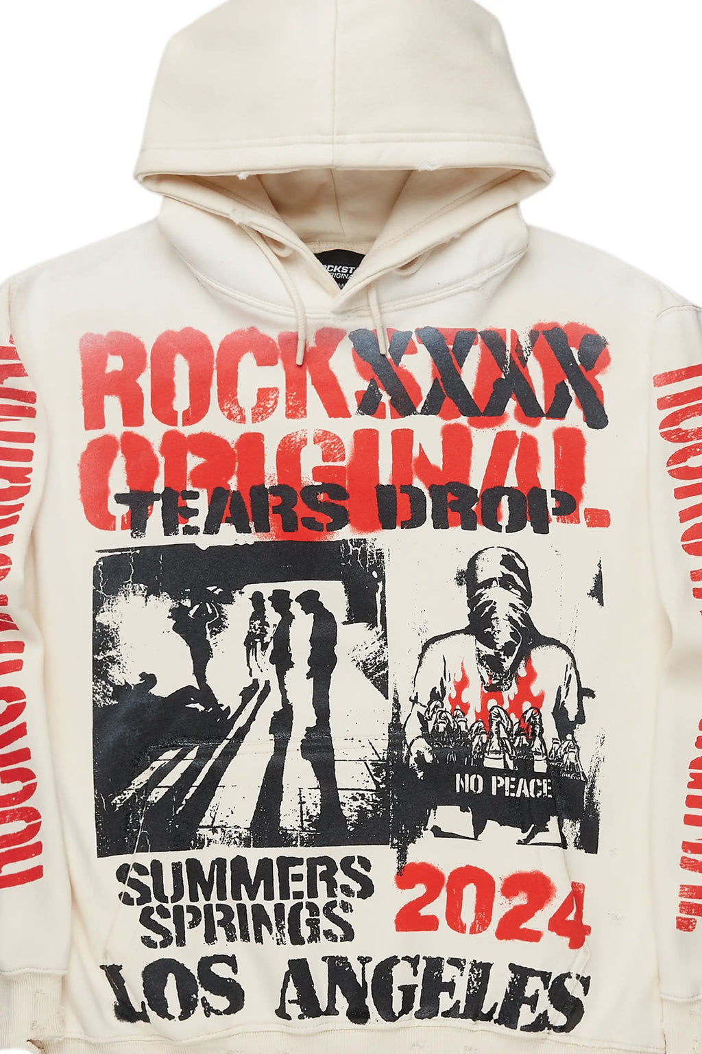 Omer Beige Distressed Graphic Hoodie