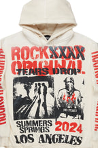 Omer Beige Distressed Graphic Hoodie