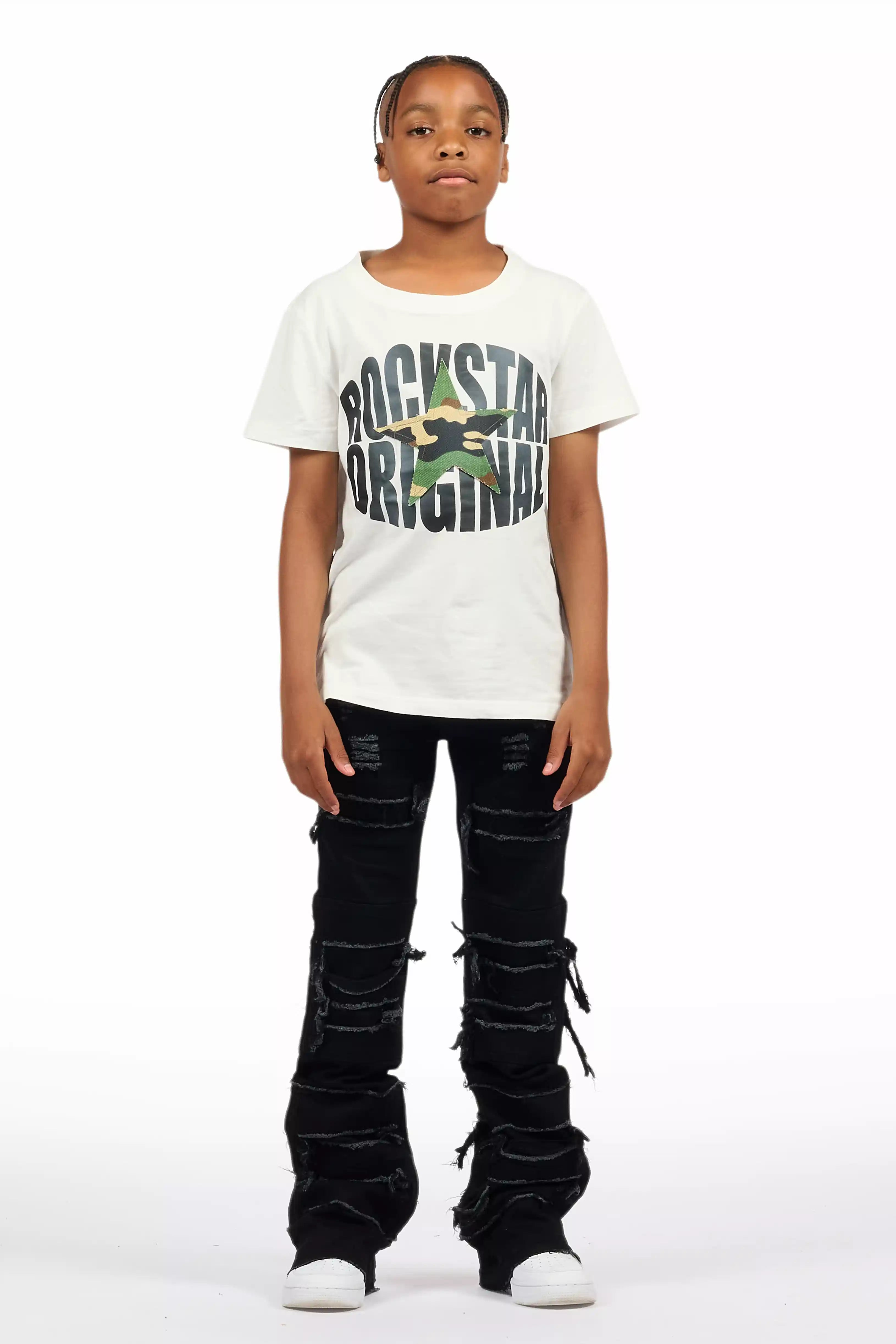 Boys Vasco Jet Black Stacked Flare Jean