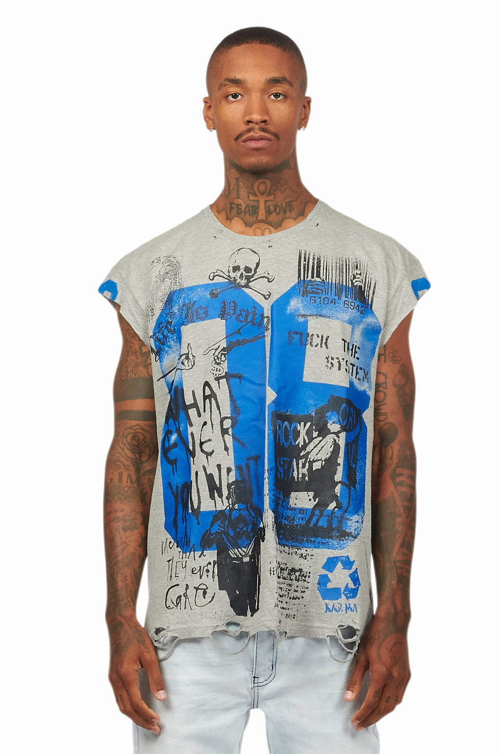 Grill Heather Grey Graphic Muscle T-Shirt