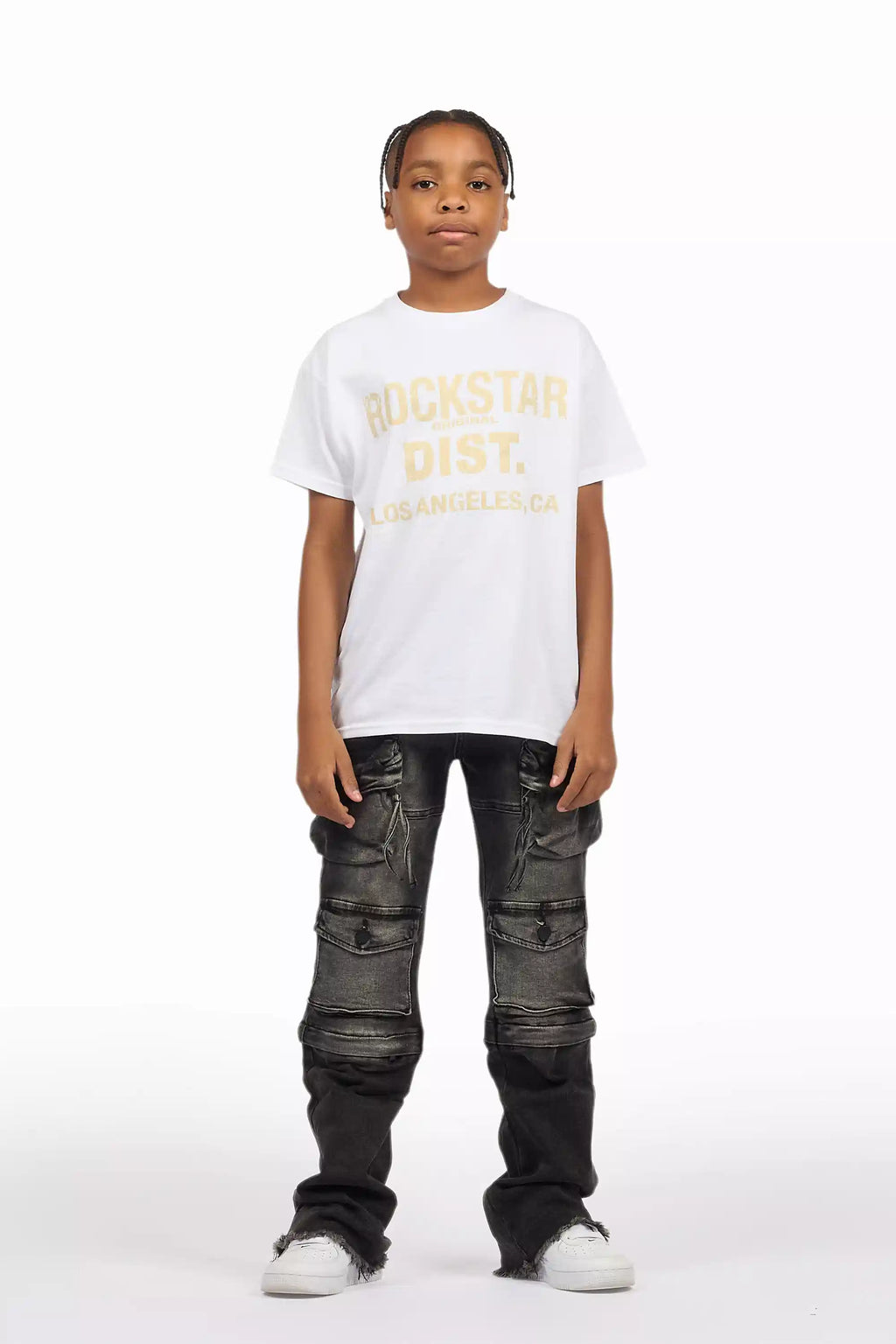 Boys Jan Black Stacked Flare Cargo Jean