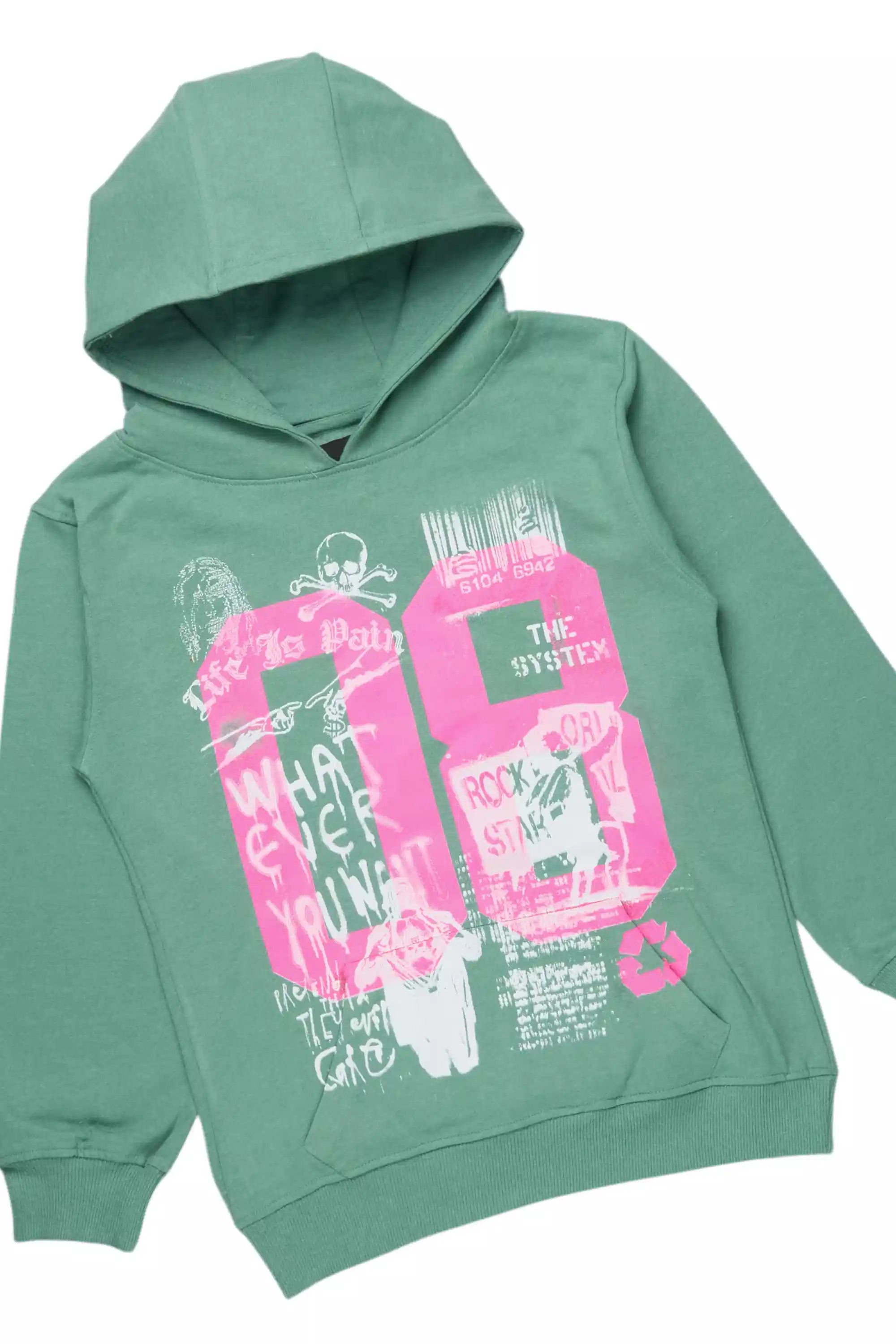 Girls Kammy Sage/Pink Hoodie Stacked Track Set