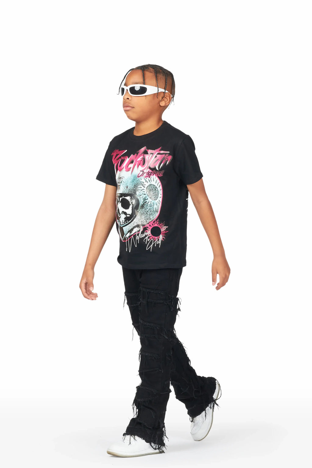 Boys Isuel Black T-Shirt/Stacked Flare Jean