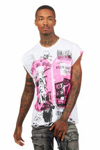 Grill White/Pink Graphic Muscle T-Shirt