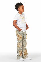 Boys Koen Beige Tree Camo T-Shirt/Stacked Flare Jean Set