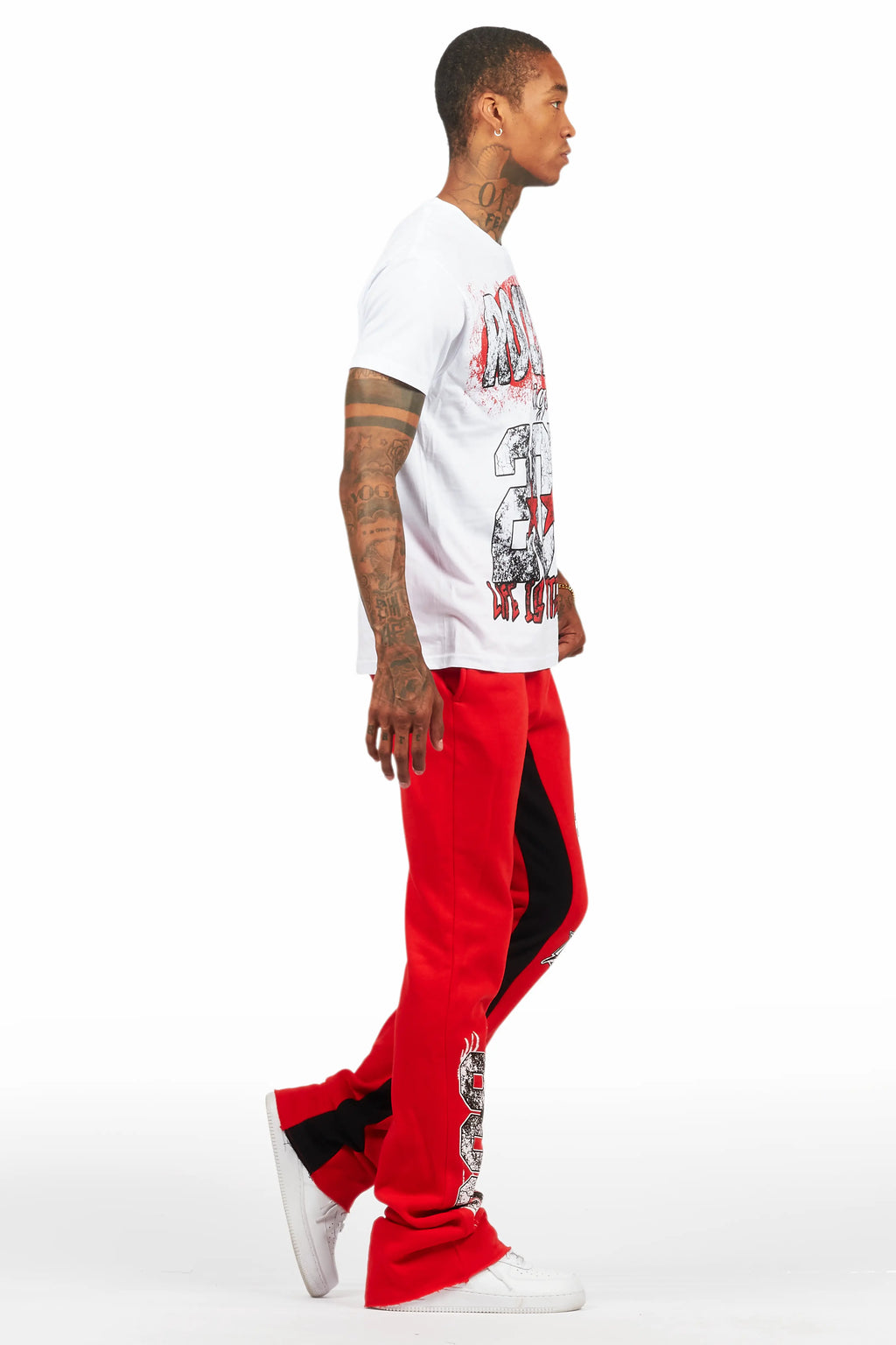 Racing Grung White/Red T-Shirt/Stacked Baggy Track Pant Set