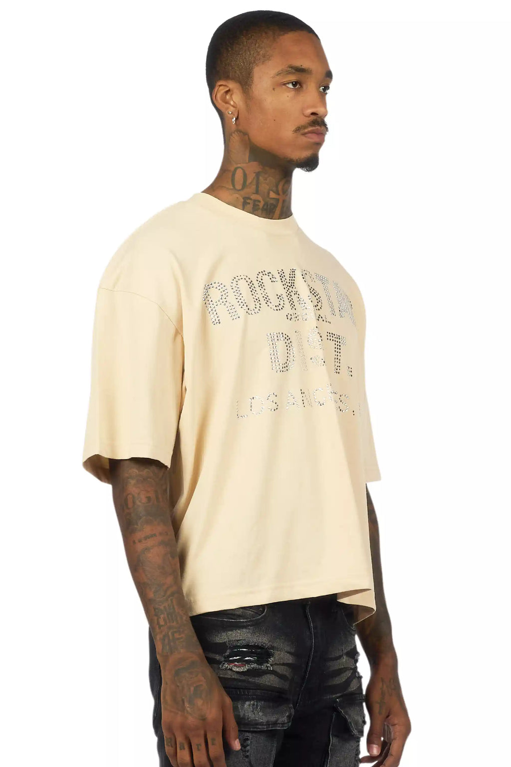 Lake Beige Rhinestone Boxy Crop T-Shirt