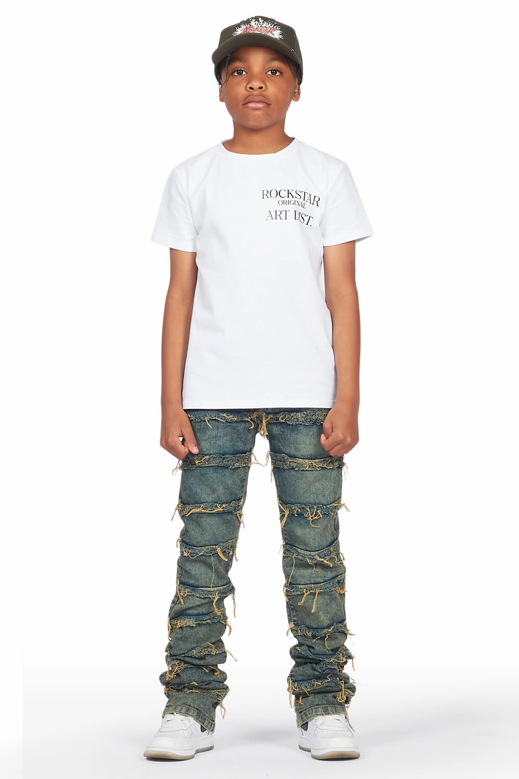 Boys Niaz White T-Shirt/Skinny Stacked Flare Jean Set