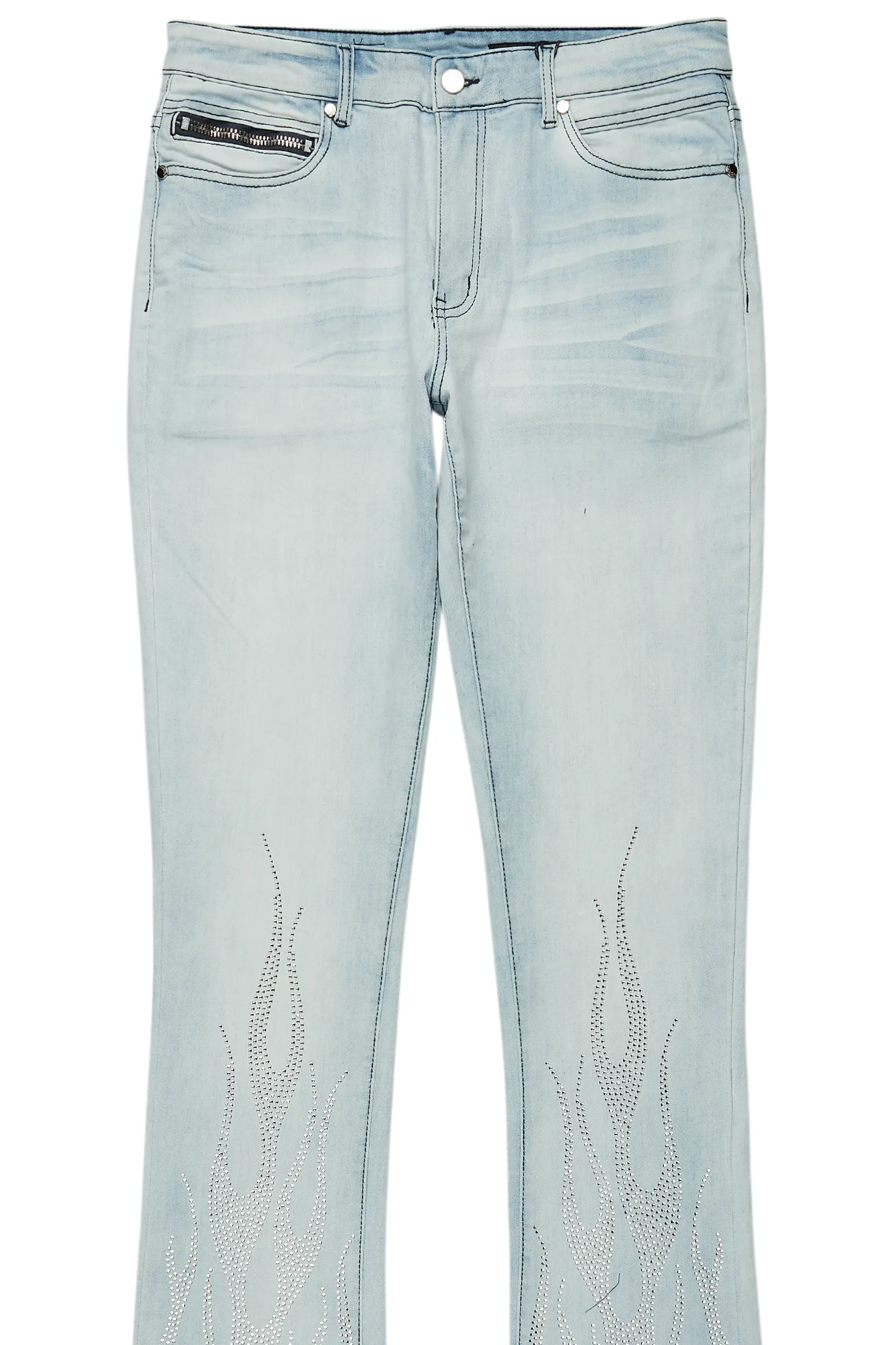 Samba Blue Rhinestone Stacked Flare Jean