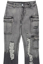 Girls Vixen Grey Wash Distressed Stacked Jean