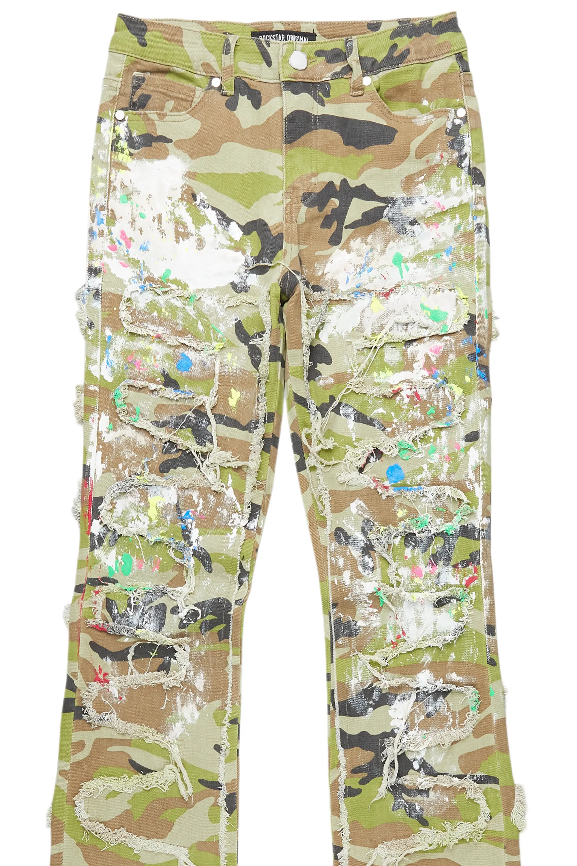 Raeshell Green Camo Painted Stacked Jean
