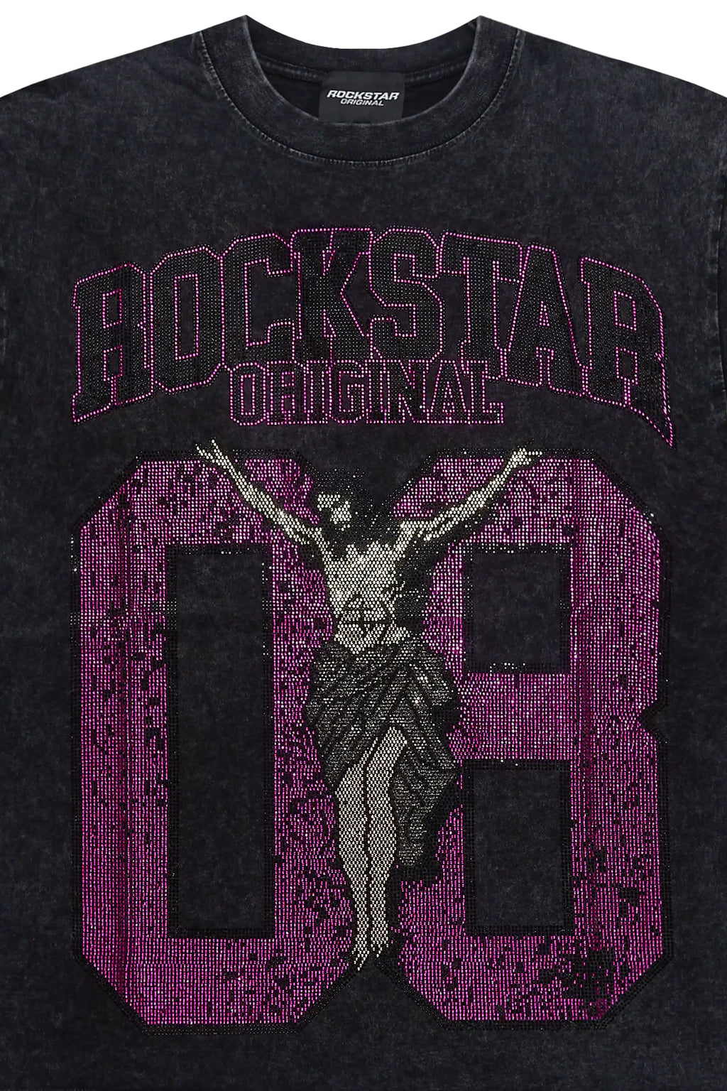 Tariqa Black/Pink Rhinestone Oversized T-Shirt