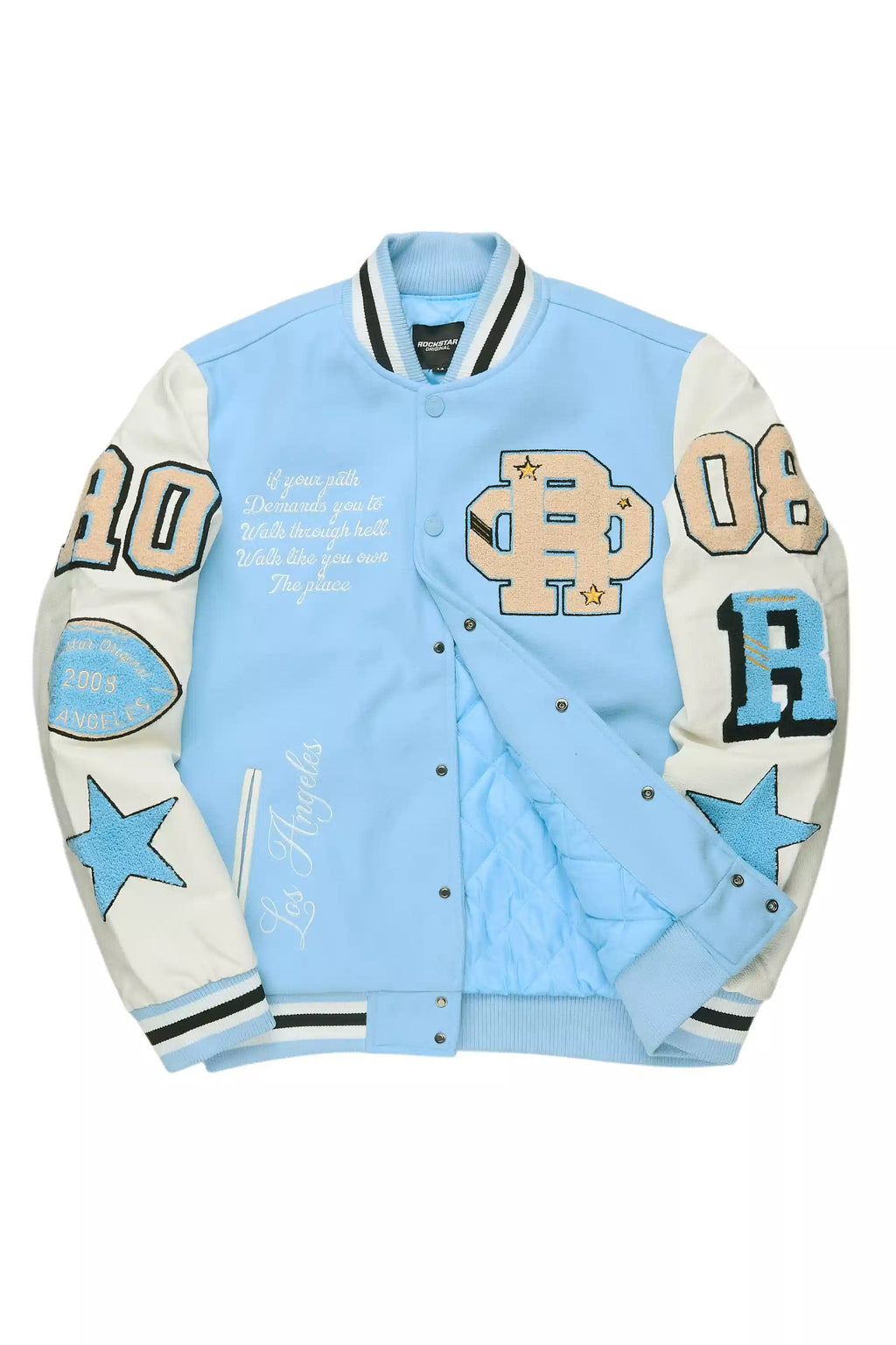 Adrienne Baby Blue Oversized Varsity Jacket